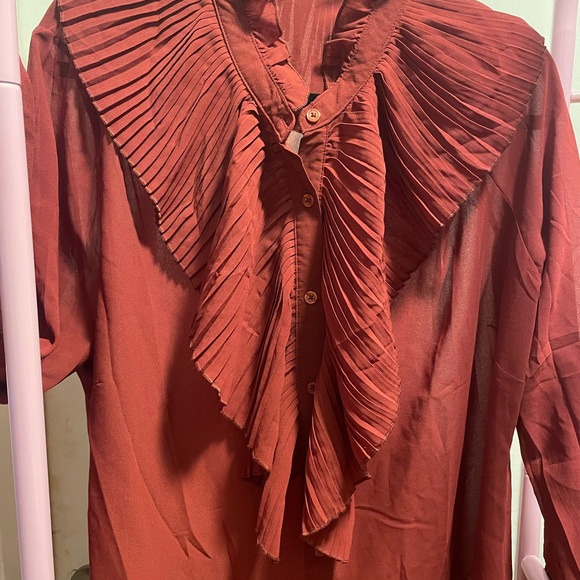 Pleated Ruffle Front Women's Top - Picture 2 of 3